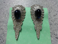 Art Deco Shoe Fur Hat Scarf Clips Rhinestone Sapphire Stones