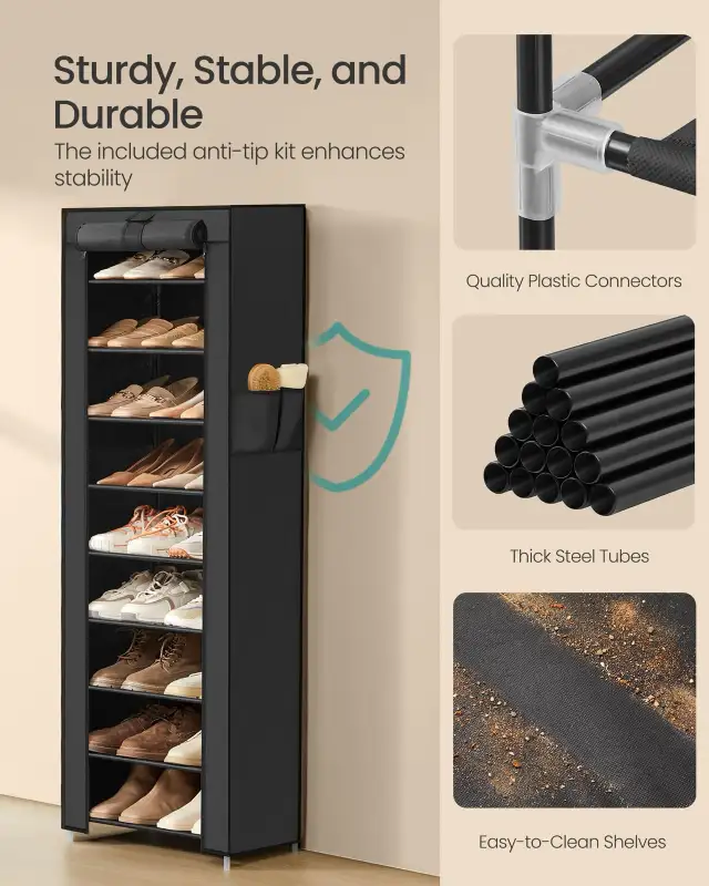 10-Tier Shoe Storage Rack with Cover & Side Pockets in Storage & Organization in Oshawa / Durham Region - Image 6
