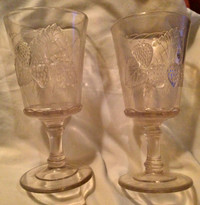 PAIR ANTIQUE EAPG PRESSED GLASS GOBLETS, STRAWBERRY AND CURRANT