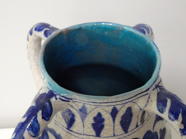 early MOROCCAN EWER 4 handled Blue White CRACKLE GLAZE Moorish in Arts & Collectibles in Hamilton - Image 3