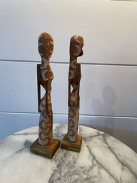 Vintage African Hand Carved Wood Women Figures