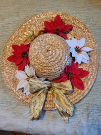 Christmas Straw Hat Hanging Decoration