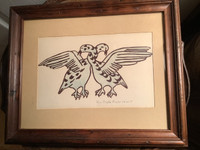 Vt Inuit Print Titled “2 Birds” by Clyde River Inuit Artist B.J.