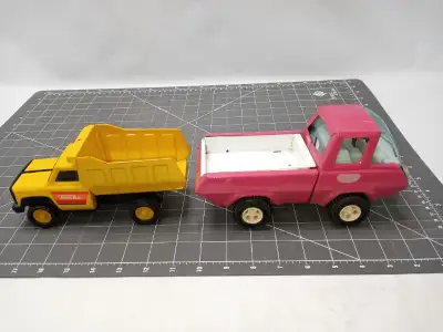 2 Vintage Pressed Metal Tonka Trucks Vintage Tonka Pink Mini Hot Rod Pickup Truck Toy $40 1980 Yello...