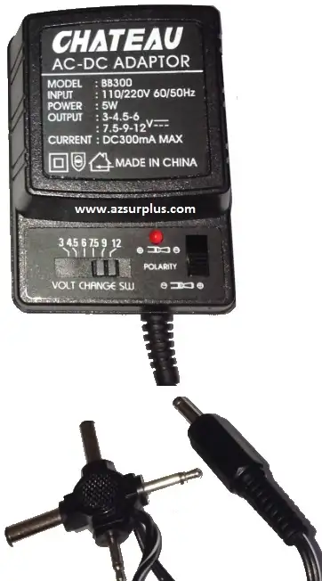 CHATEAU BB300 AC ADAPTER 3V 4V 6V 6V 7.5V 9V 12V DC 300mA, View more