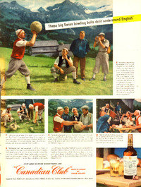 Large (10 ½ by 13 ¾ ) 1949 full-page color Canadian Club ad