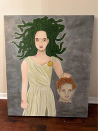 Original Acrylic Painting of Medusa Holding The Head of Perseus