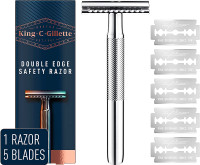 King C. GILLETTE Safety Razor + 5 Platinum Coated Blade Refills