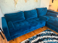 canapé 3 places d’angle en velours bleu royal