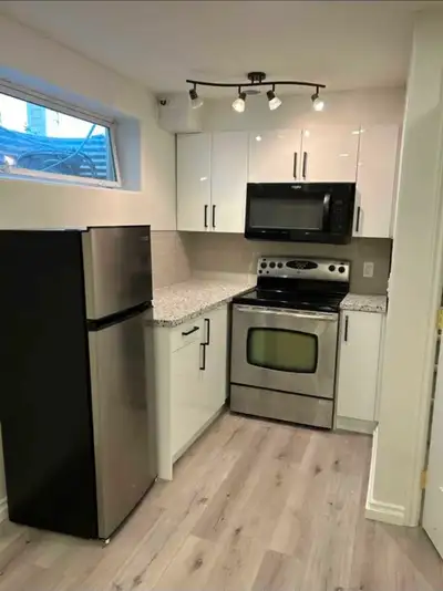 Available immediately . Basement suite: One bedroom, one living room and one bathroom, close to shop...