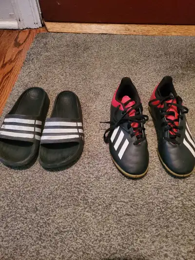 Adidas indoor soccer shoes and slides, View more
