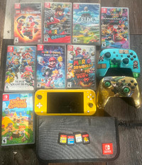 Nintendo switch lite switch games two controllers and case