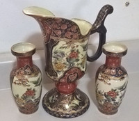 Vintage Zhongguo Zhi Zao Hand painted Floral 3 Piece Vase/Jug