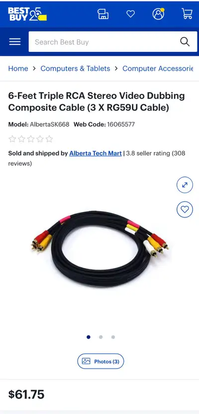 Triple RCA Video Audio Cable, View more