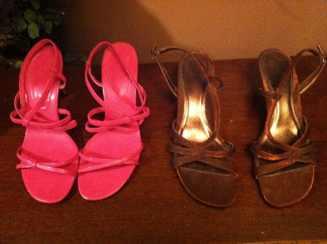 Copper Brown Material Shoes Set Pink Strap Shoe Belt Heel Sandal in Women's - Shoes in Markham / York Region