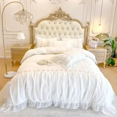 NEW 3PCS Ruffle Lace Duvet Cover King Size, Chic Soft Microfiber, View more