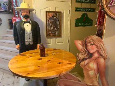 Huge Ponderosa Pine heavy metal bar table Mint Condition, View more