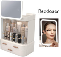 READAEER MAKEUP ORGANIZER WITH ADJUSTABLE LED MIRROR & DRAWERS