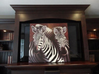 Beautiful Large Part Painting + Part Print of Zebra's  36" x 36"