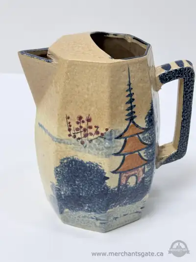 Vintage Hand Painted Stoneware Pitcher Creamer Folk Art Style, View more