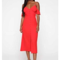 Spicy Attitude Cold Shoulder Dress - Red XS