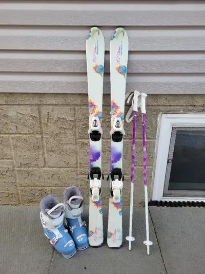120cm skis 22.0 ski boots and poles, View more