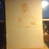 ANTIQUE ART CHARCOAL FIGURE DRAWING EARLY STRATHMORE PAPER .
