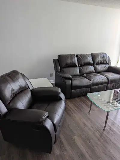 Used recliner sofa set with coffee table & side tables, View more