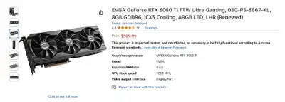 Nvidia Ge Force RTX 3060 TI GPU Graphics Card, View more