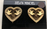 VINTAGE HELEN MINDEL CLIP ON EARRINGS: GOLD TONE HEART THEME