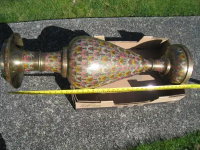 36” India Brass Floor Vase With Floral Pattern, View more