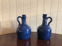 A pair glazed clay jug pitcher bottles with lids mint condition
