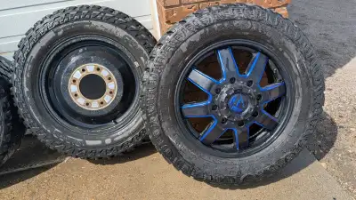 Black and blue Fuel wheels which were strictly summer wheels. They came off a 2022 F-350 Dually. Cur...