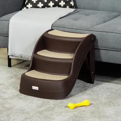 Portable Pet Stairs Foldable Steps with Non-slip Treads, Brown , View more