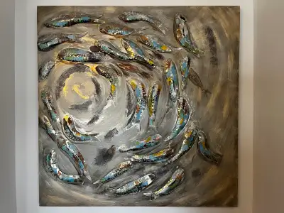 Large 40” x 40” Metal Wall Art – Textured Coastal Fish Design, View more