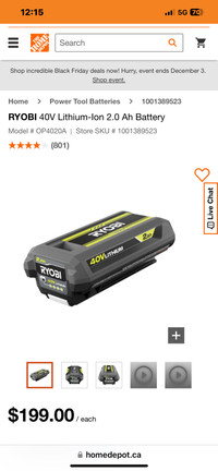 RYOBI 40V Lithium-Ion 2AH Battery