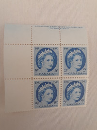 Timbres en Bloc 5 cents Reine Elizabeth II 1954