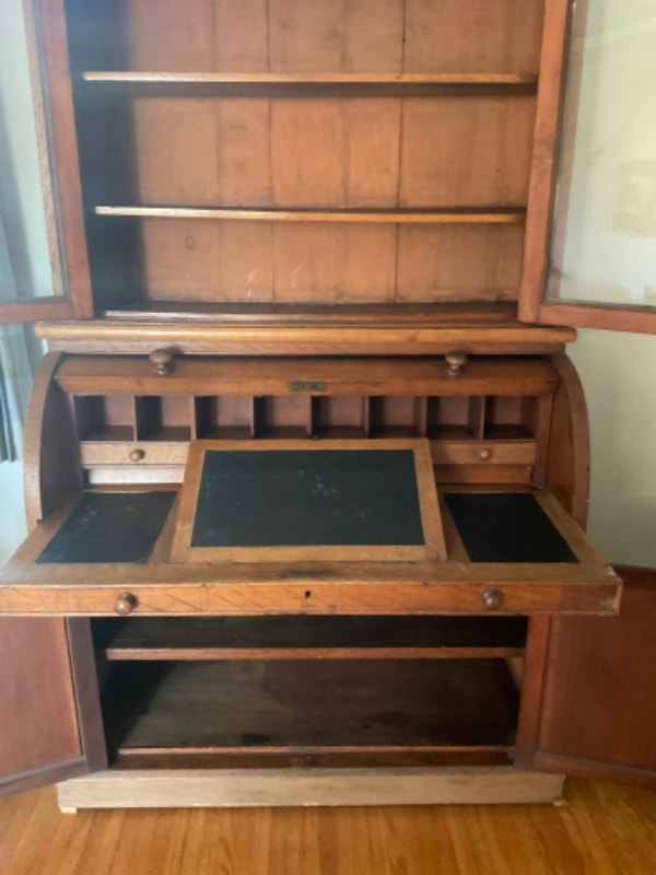 Solid Oak Roll Top Desk/ Hutches & Display