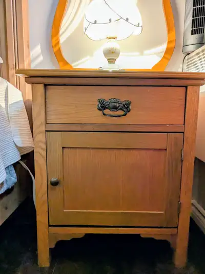 Wood Wash Stand (Side Dresser). one drawer and one door. 24"Wide x 27 half" high x 16 half"deep. No...