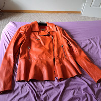 Brand NEW Danier Orange Red Leather Jacket Size XL