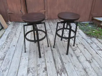 Smoke free - CASH ONLY. Have 2 wood seat / metal base adjustable stools in excellent condition - ver...