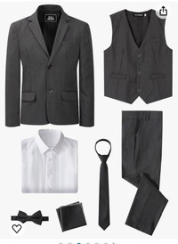 Boys 7-Piece Formal Suit Set with Dress Shirt, Jacket, Vest,