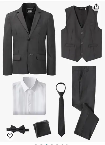 Boys 7-Piece Formal Suit Set with Dress Shirt, Jacket, Vest,, View more