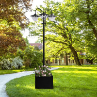 3-head LED Solar Light Lamp Street Light Post with Planter, Sola