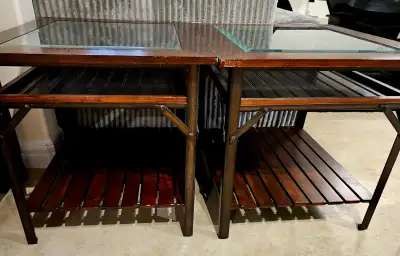 Wooden end tables with glass insert, View more