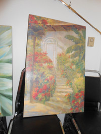 Acrylic painting of flowers with stairs
