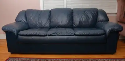 Leather couch. Leather cushions, back, arms, lower vinyl., View more