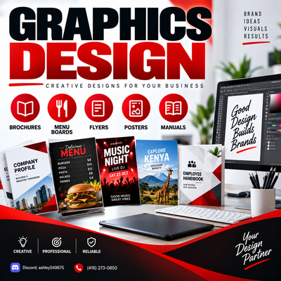 GRAPHIC DESIGN SERVICES | BROCHURES | MENU BOARDS | FLYERS | POSTERS | MANUALS Need professional des...