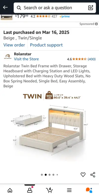 twin bed frame, View more