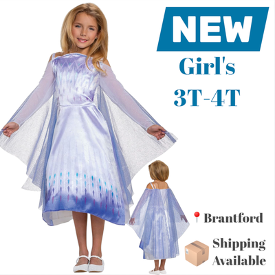 Brand new. Unworn. Official Disney Frozen Elsa licensed costume Includes white satin dress with a sh...